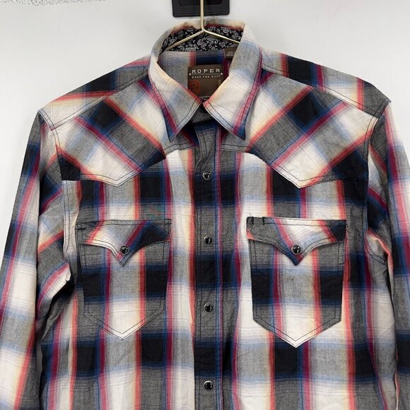 Roper Men's Large Ombre Plaid Long Sleeve Snap Western Black Shirt Size S - Picture 4 of 8